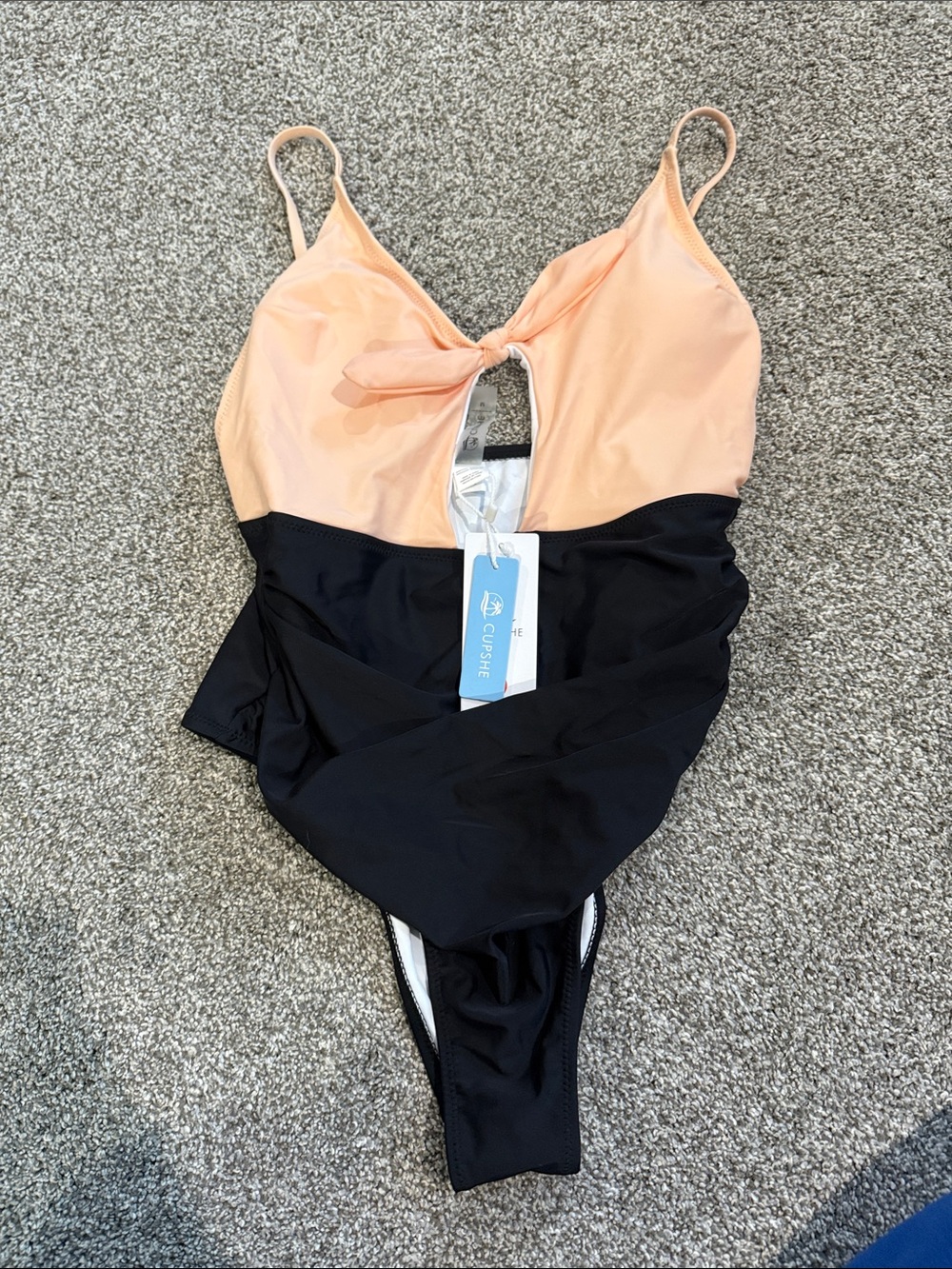 NWT - Peach and Black One-Piece Swimsuit with Front Tie